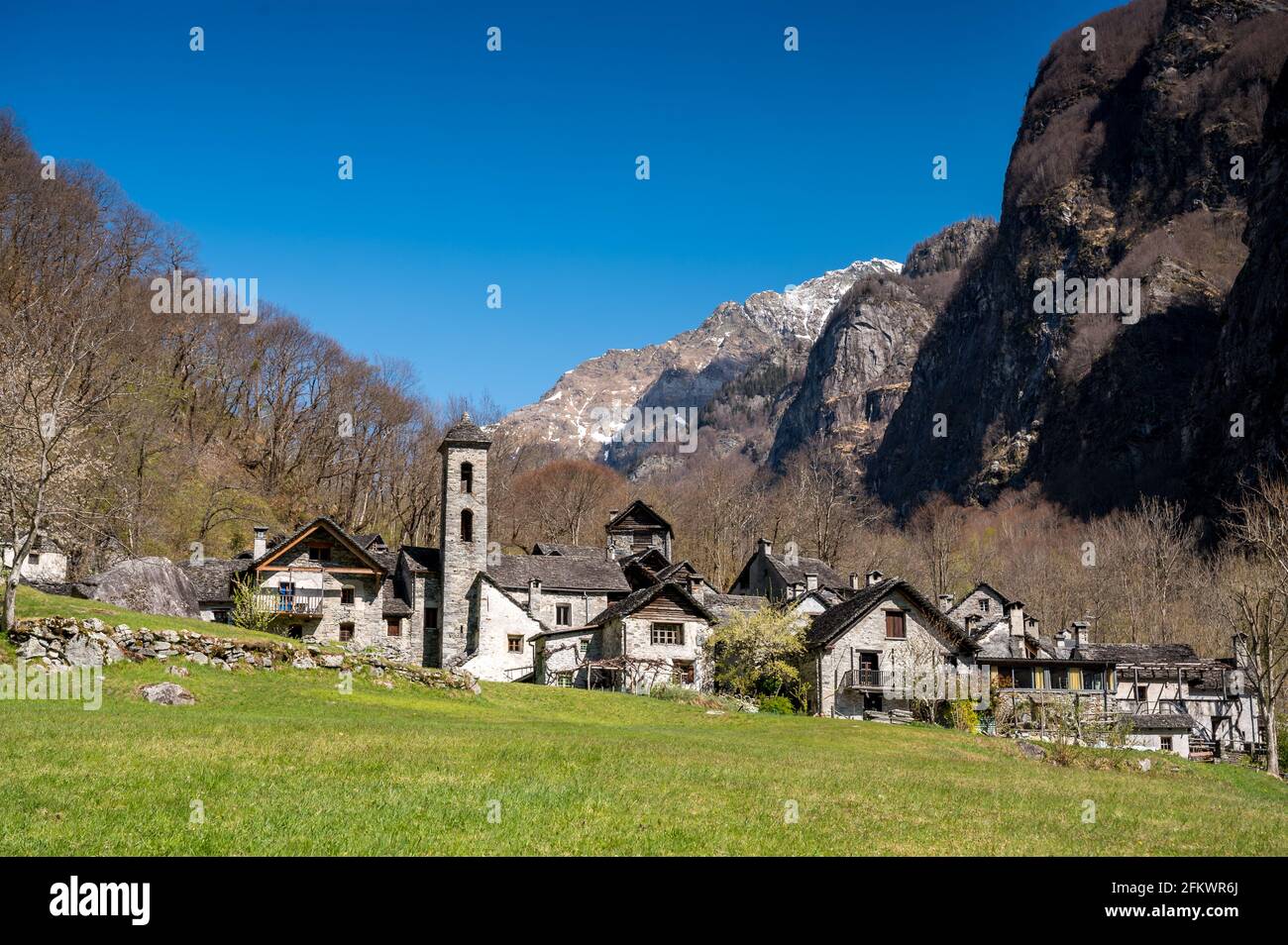 the typical ticino stone village of Foroglio Stock Photo