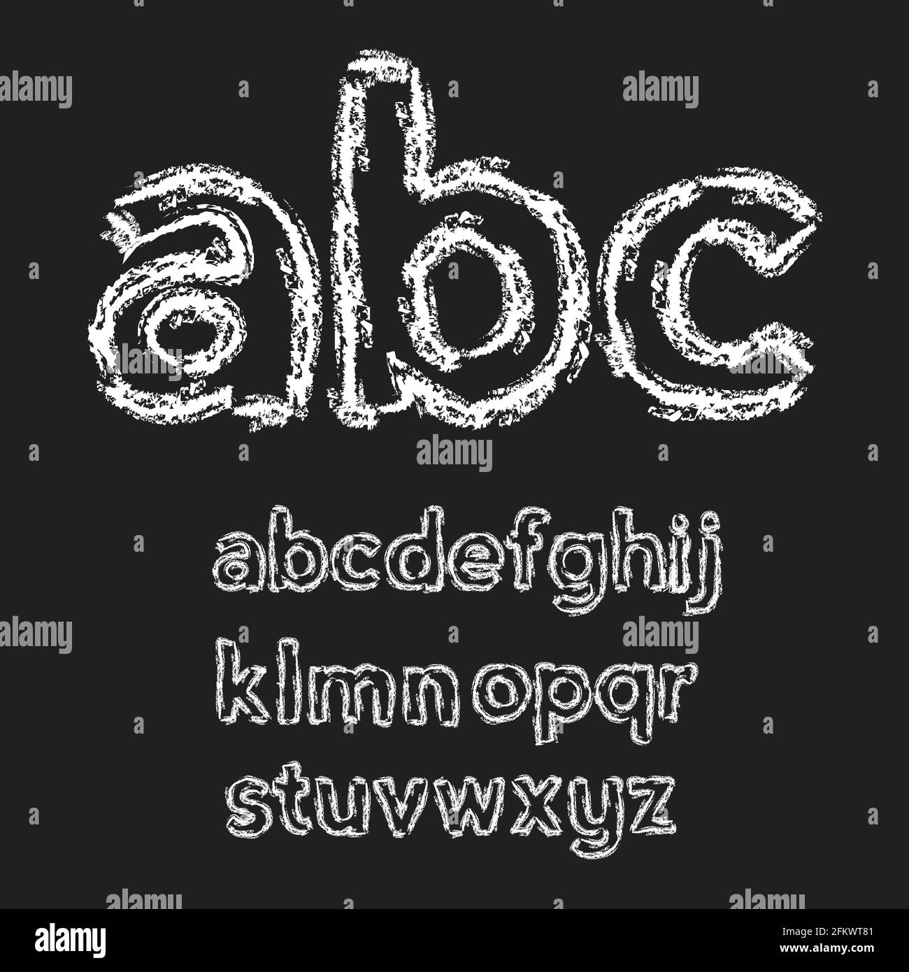 Chalk bold hand font lower case letters on a blackboard background