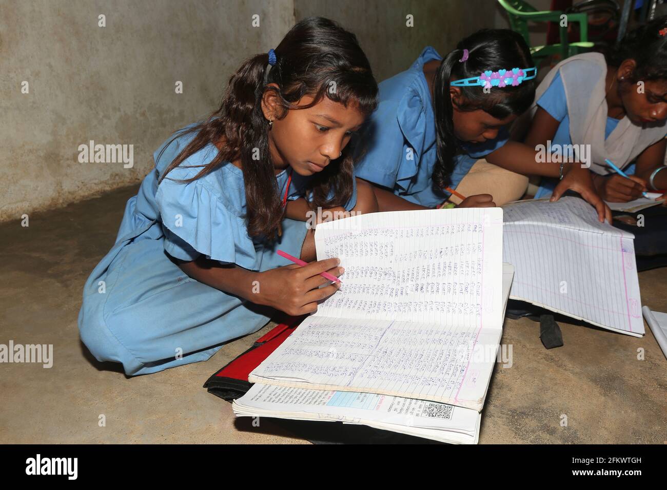 Girls doing their studies in a classroom . DESIA KONDHA TRIBE. Odisha, India Stock Photo