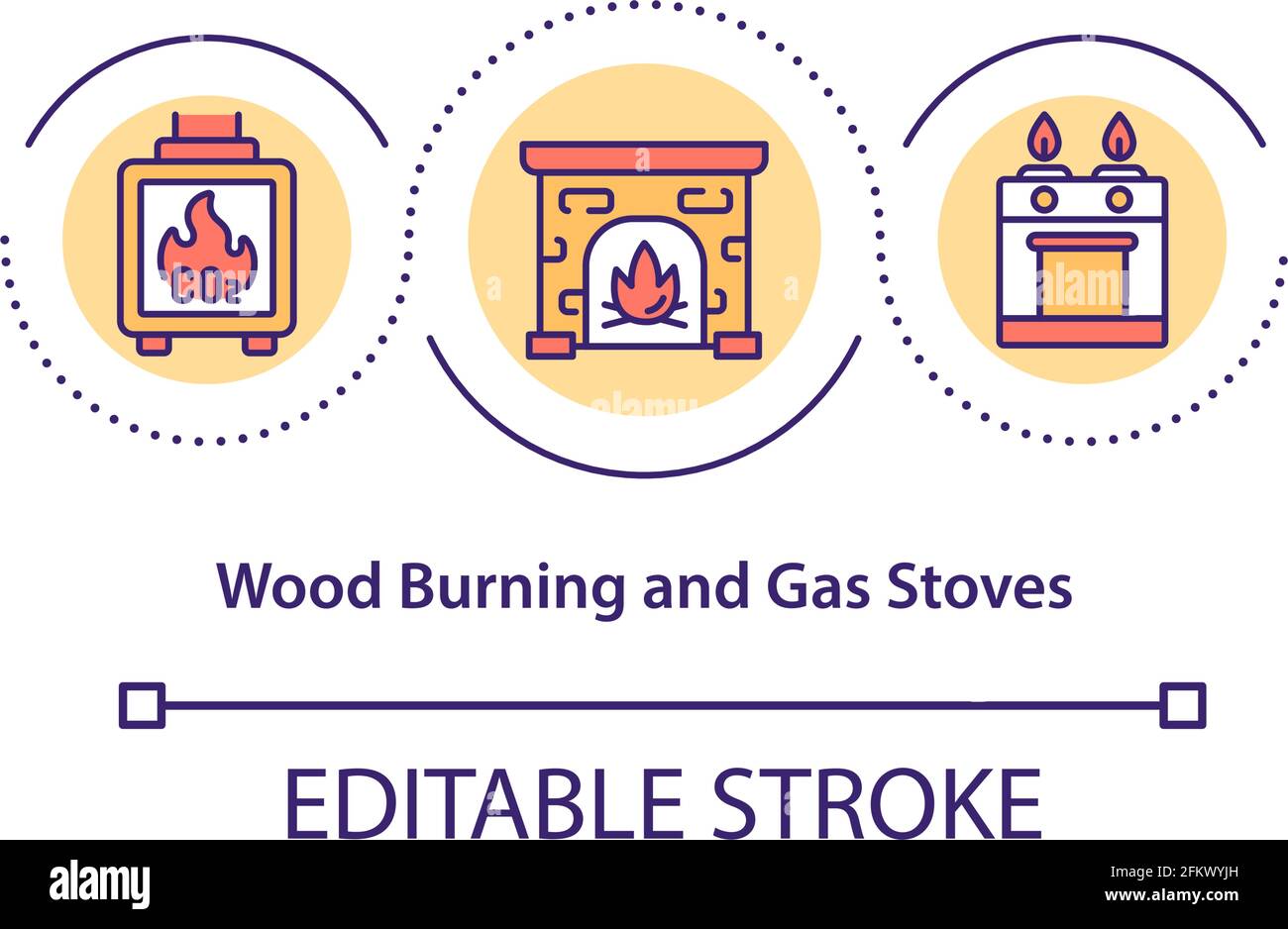 Wood burning and gas stoves concept icon Stock Vector