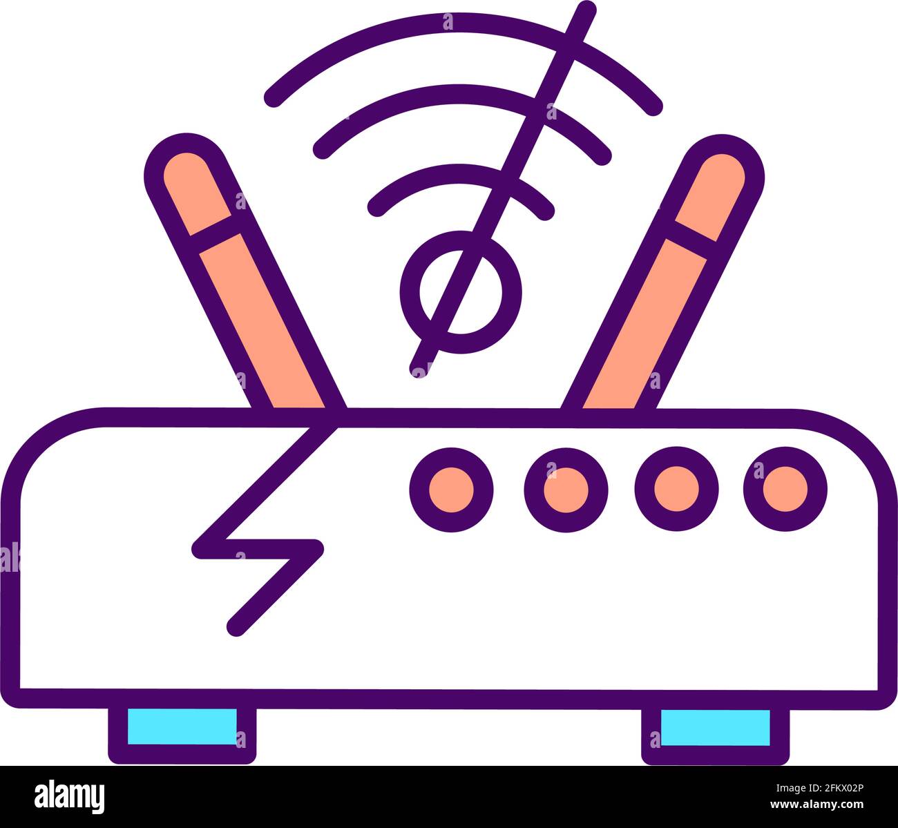 Wi fi router with lost signal RGB color icon Stock Vector