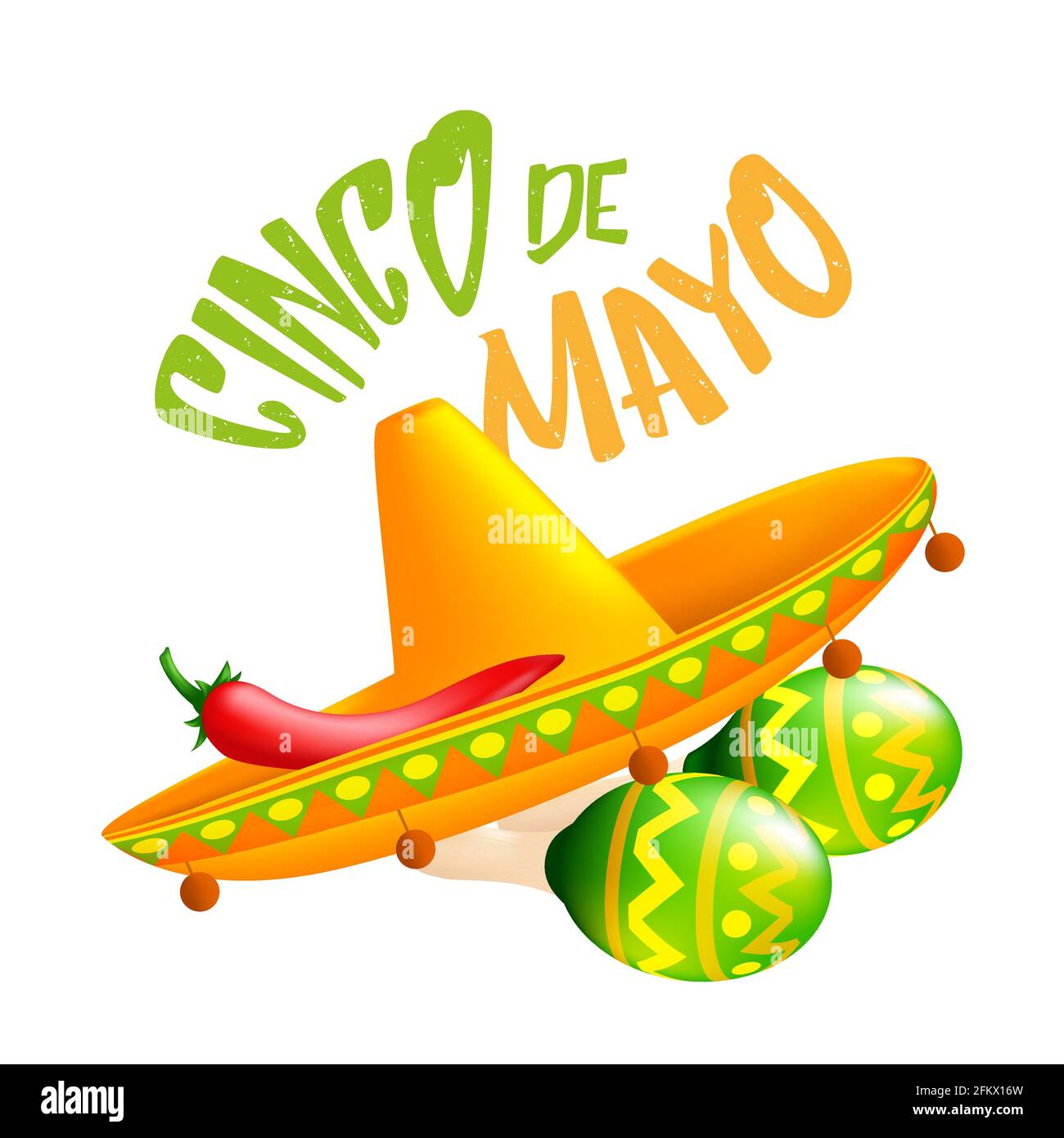 Mexican traditional sombrero hat with red chili pepper on it and green ...