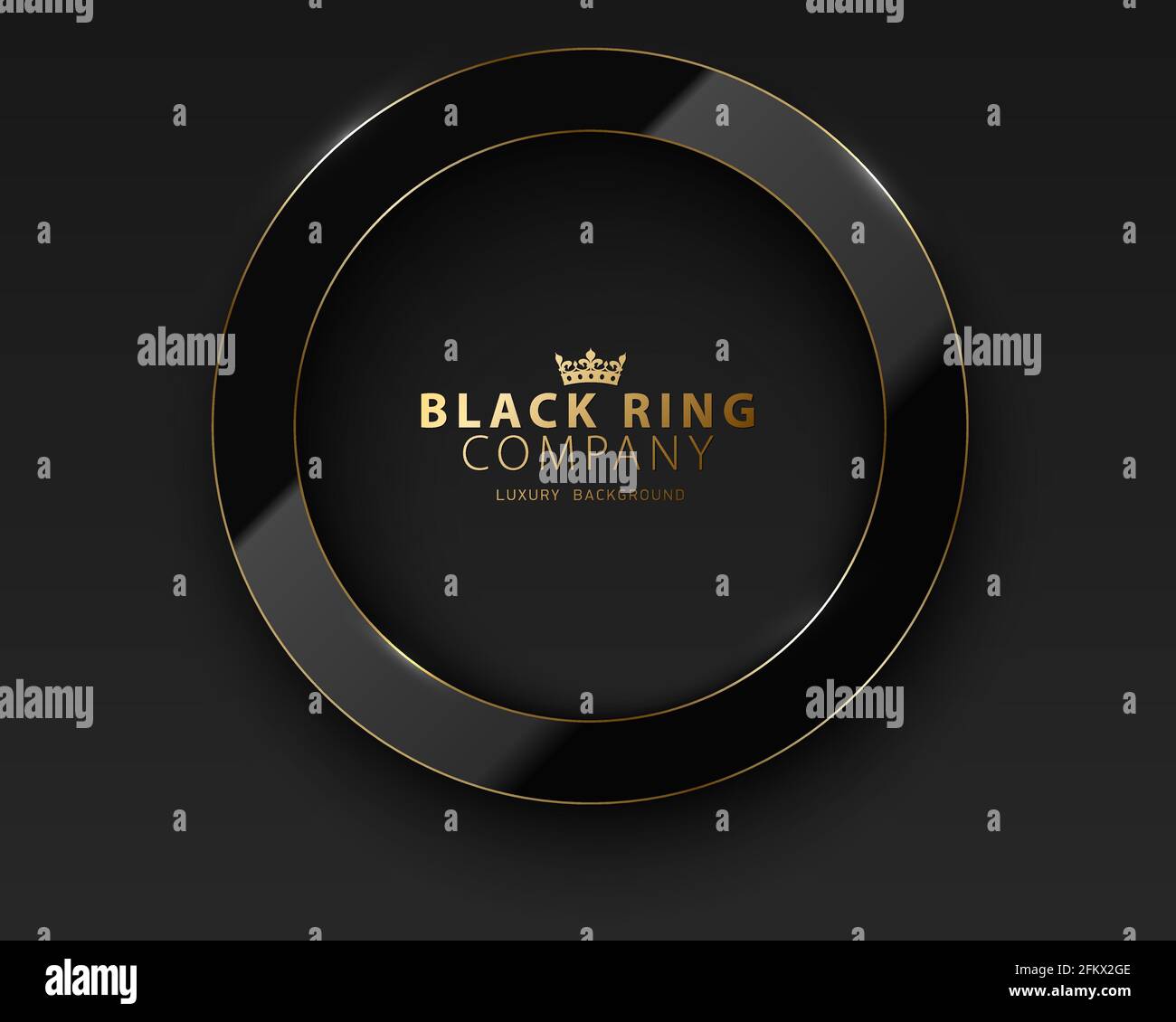 Vector black ring. Glossy luxury dark and golden line frame. Round border for photo, picture, congratulations, logo header. Realistic glass frame Stock Vector