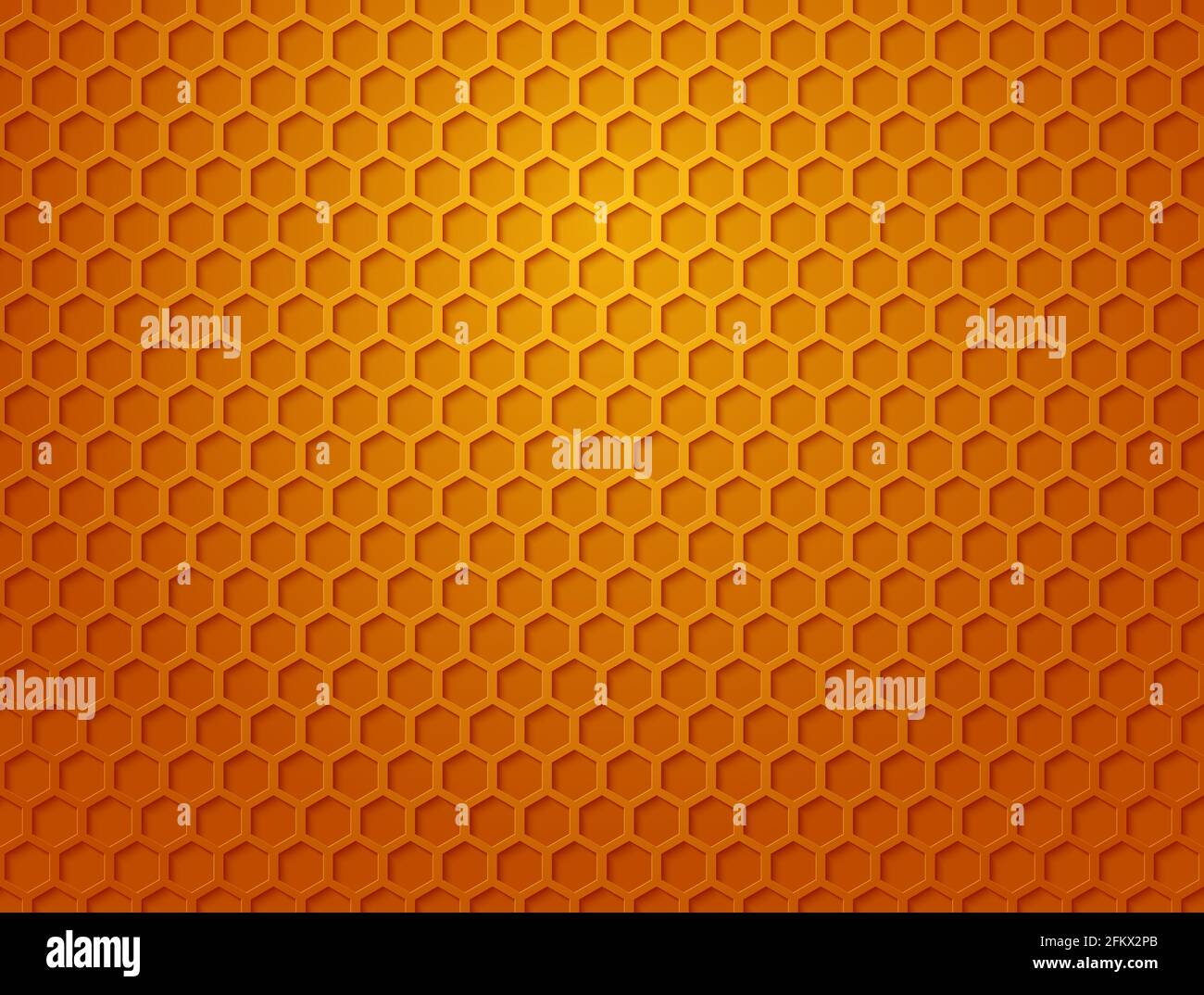 Honeycomb background. Texture and pattern of a section of wax honeycomb from a bee hive filled with golden honey. Vector orange pattern for honey Stock Vector