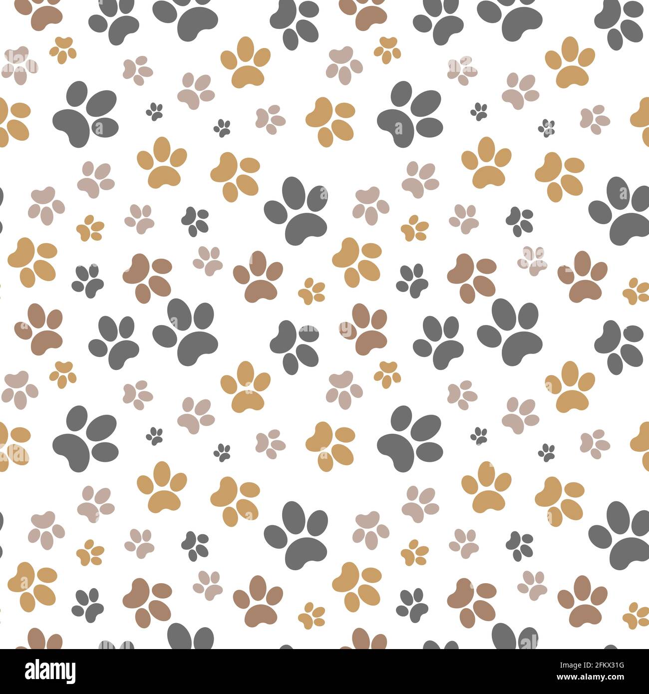 Paws brown seamless gray background, paw pattern, brown vector illustration Stock Vector