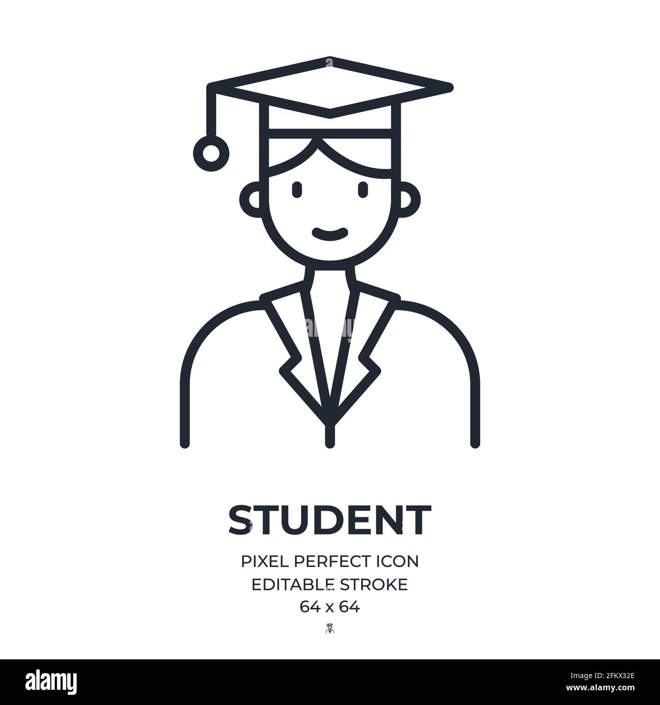 Graduated student editable stroke outline icon isolated on white ...
