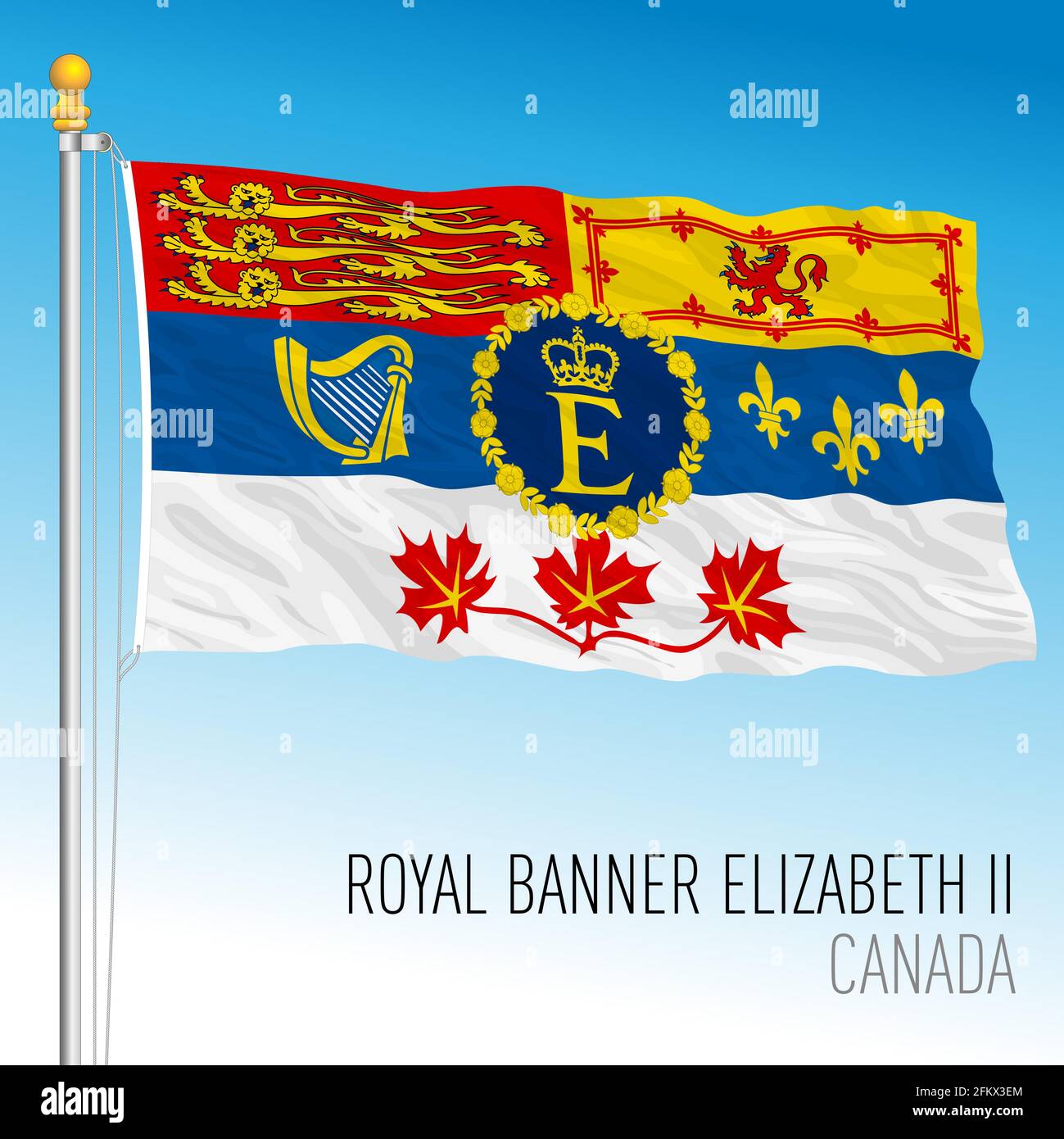 Royal banner of queen Elizabeth, Canada, north american country, vector illustration Stock Vector