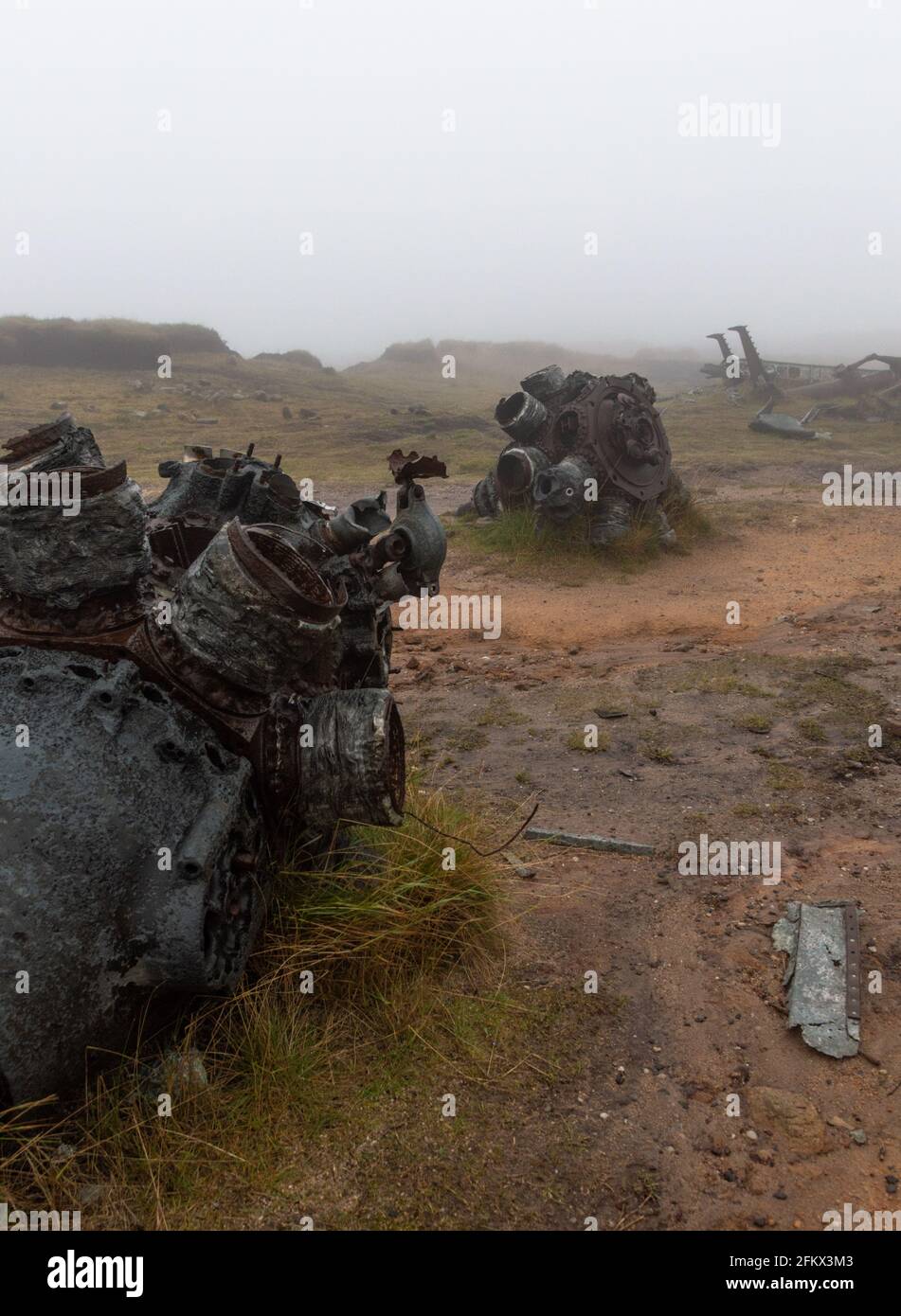 Engines from the wreckage of the B-29 Superfortress Bomber, Located on the moors of Bleaklow in the Peak District National Park, Derbyshire, UK Stock Photo