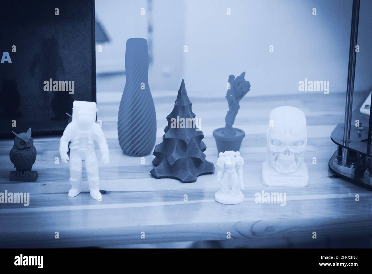 Objects printed by 3d printer close-up. Progressive modern additive ...