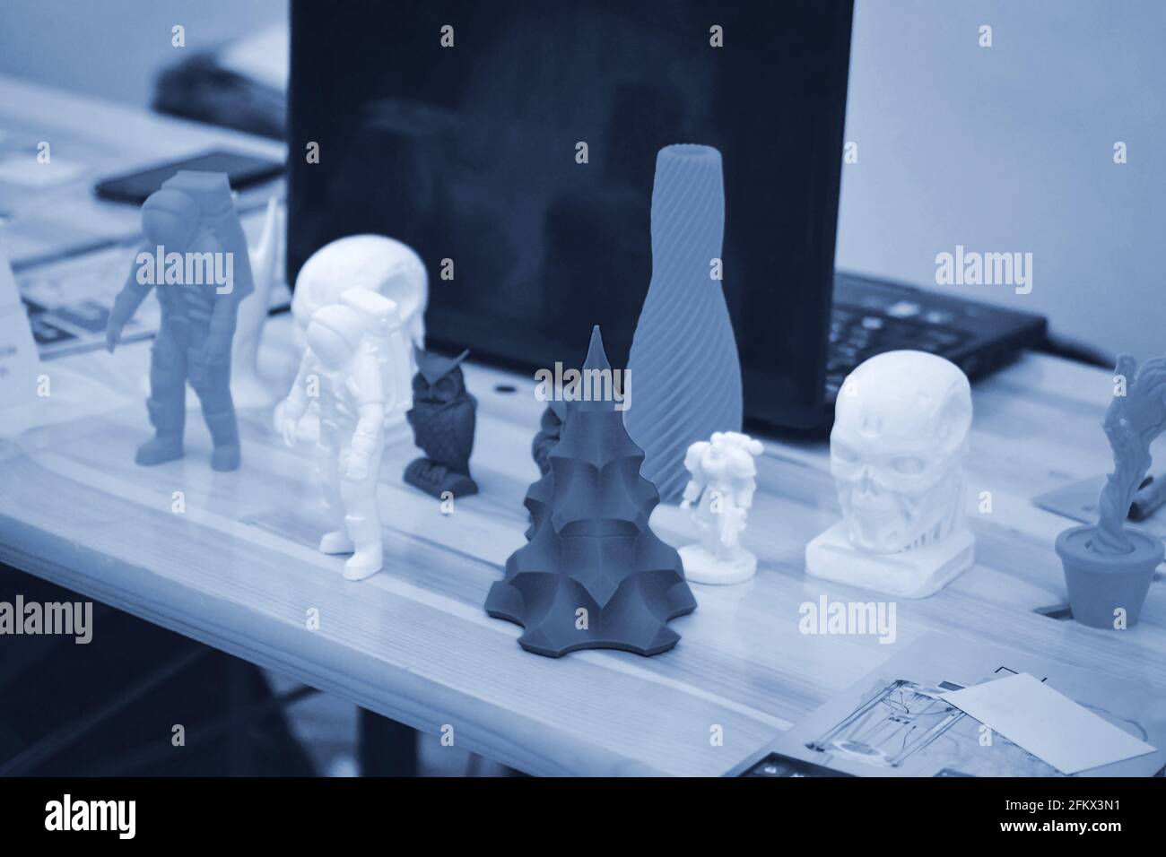 Objects printed by 3d printer close-up. Progressive modern additive ...