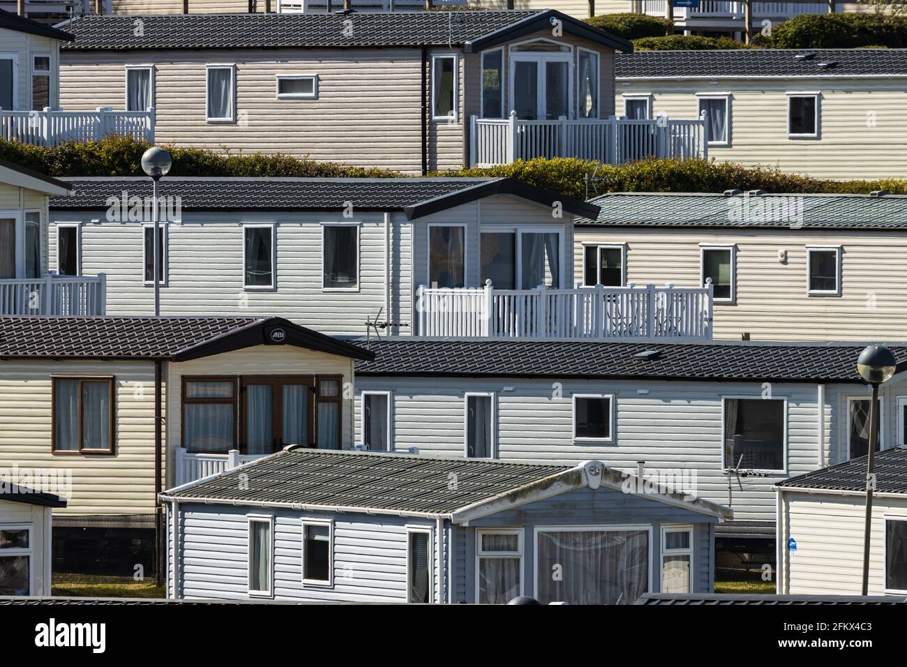 Rows of caravans in a holiday park, no people, different layers Stock Photo