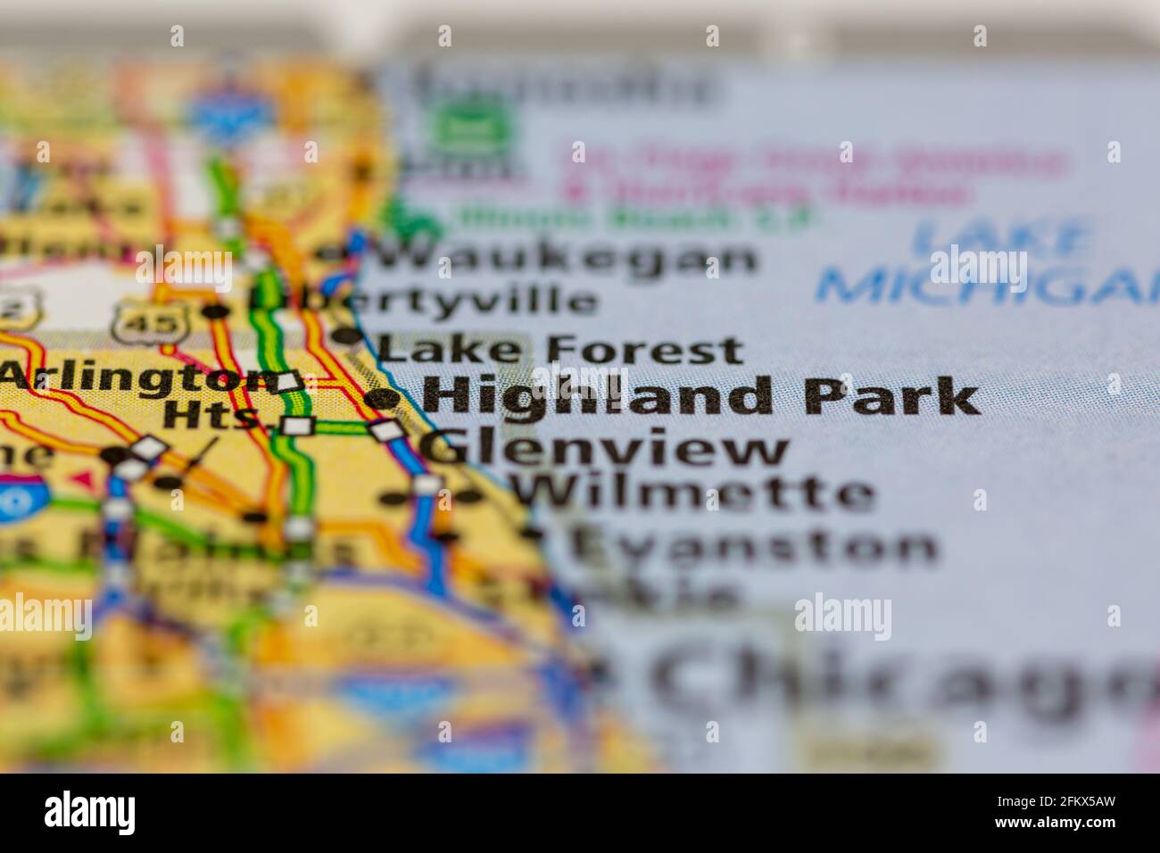 Highland Park Illinois Shown on a Geography map or road map Stock Photo