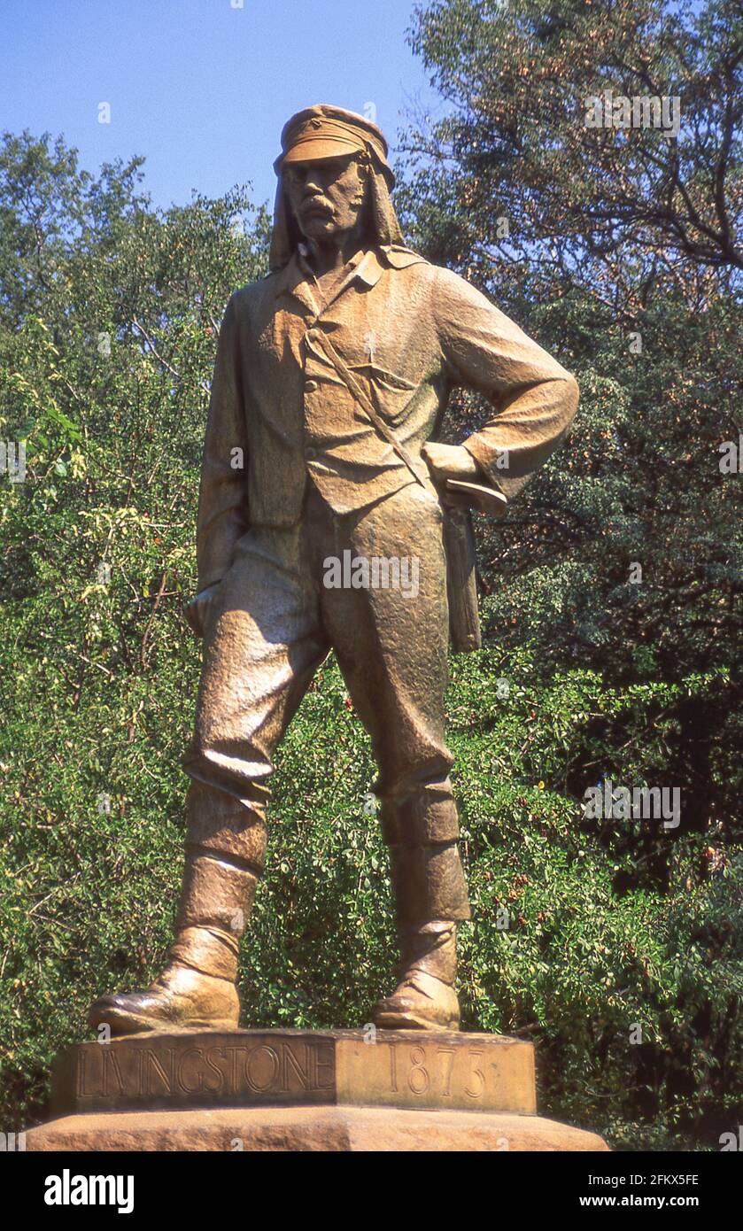 David Livingston (Victorian explorer) memorial statue at Victoria falls, Victoria Falls, Matabeleland, Zimbabwe Stock Photo