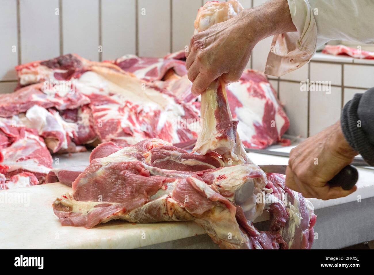 Butcher, Beef Cut Up Stock Photo