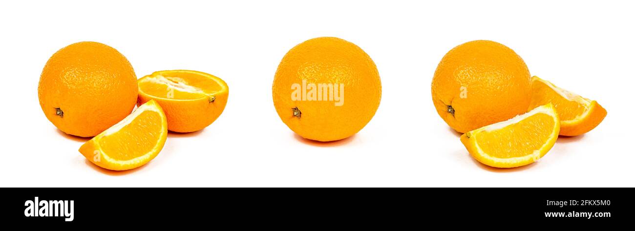 Fresh orange slices set isolated on white background. Stock Photo
