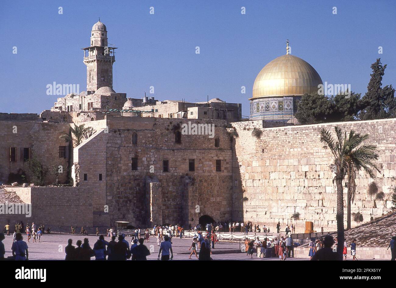 The Western (Wailing) Wall and The Dome of the Rock (Qubbat as-Sakhra), Old City, Jerusalem, Israel Stock Photo
