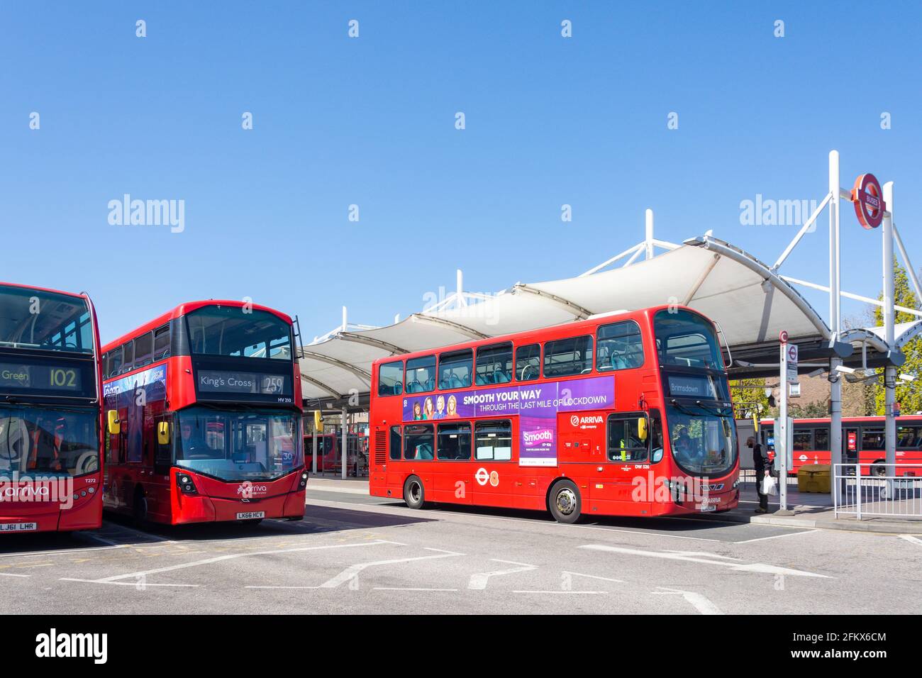 Edmonton Green Bus Station, The Green, Edmonton, London Borough of Enfield, Greater London, England, United Kingdom Stock Photo
