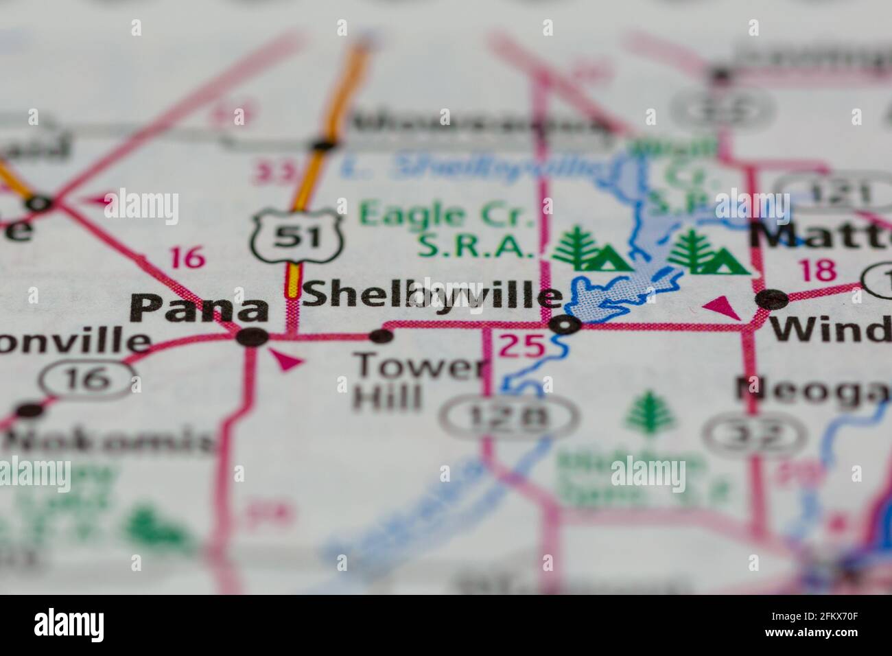 Shelbyville Illinois Shown on a Geography map or road map Stock Photo