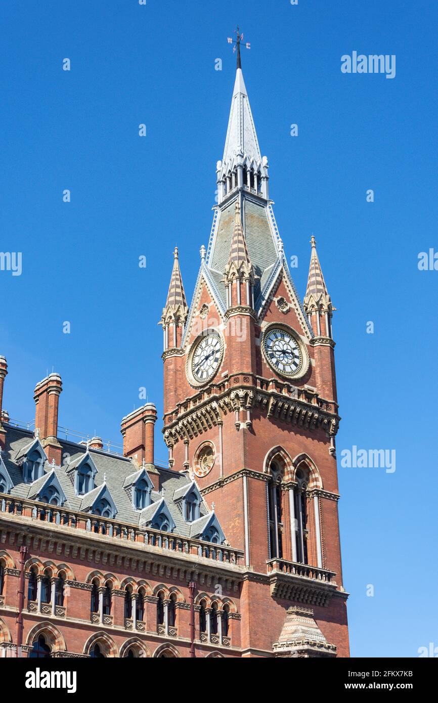 Clock tower, St.Pancras International Railway Station, Euston Road,  King's Cross, London Borough of Camden, Greater London, England, United Kingdom Stock Photo