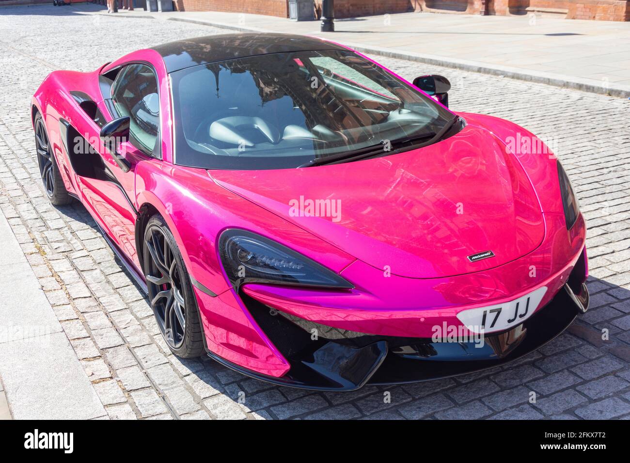 Pink McLaren 570S Supercar parked in Euston Road, King's Cross, London Borough of Camden, Greater London, England, United Kingdom Stock Photo