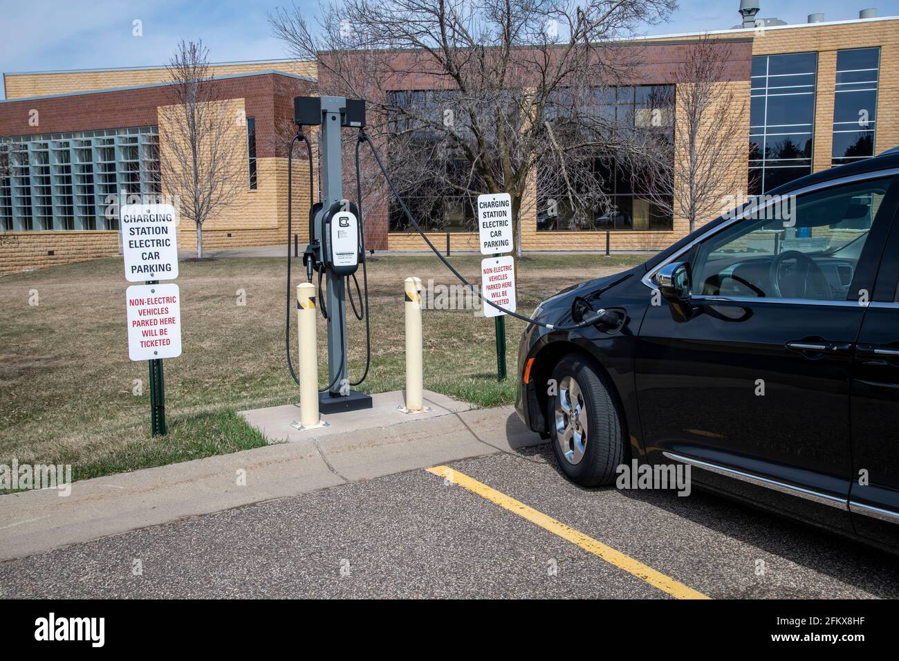 White Bear Lake, Minnesota. Level two electric car charging station on
