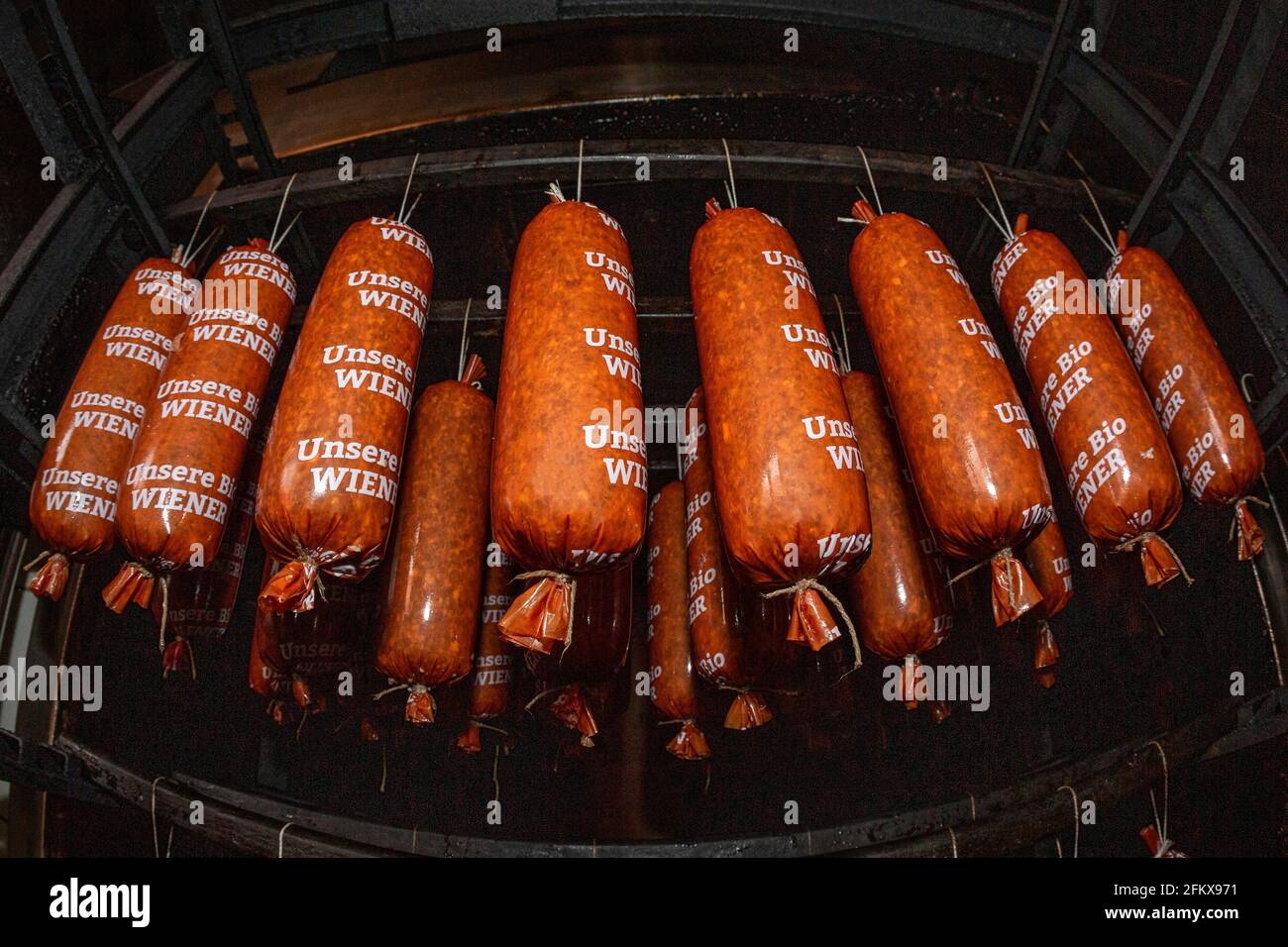 Sausage In The Smoker Stock Photo