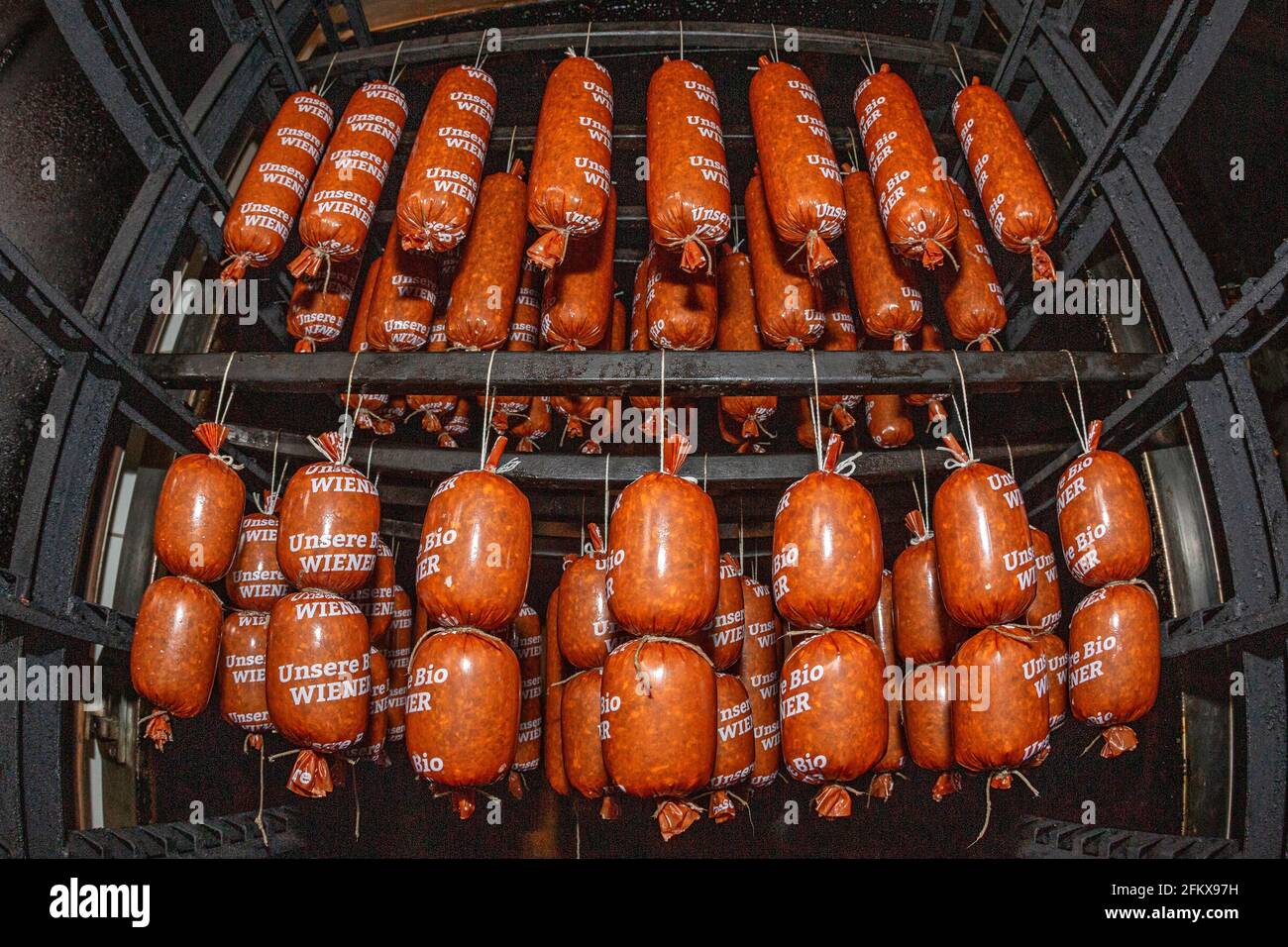 Sausage In The Smoker Stock Photo