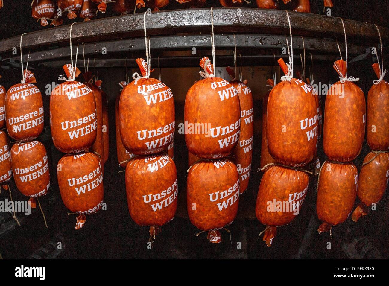 Sausage In The Smoker Stock Photo