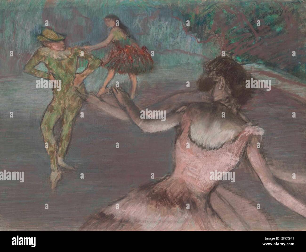 Title: Arlequin et danseuses Creator:  Edgar Degas Date: 1884 Medium: pastel on paper Stock Photo