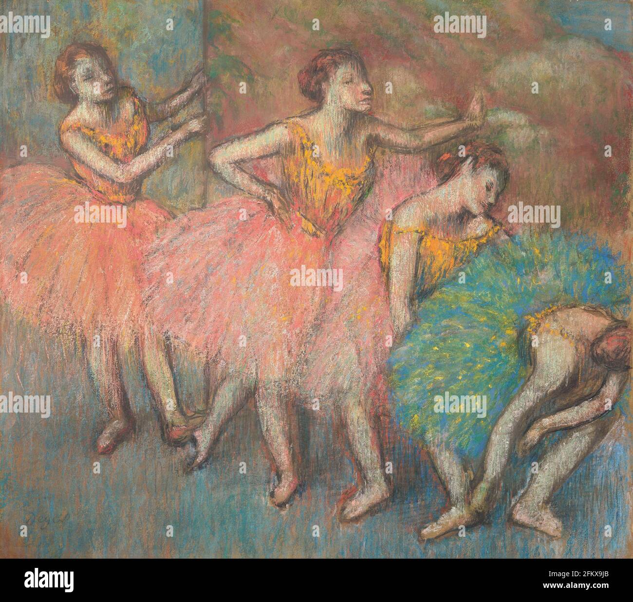 Title: Four Dancers Creator:  Edgar Degas Date: 1903 Medium: pastel on paper Dimensions: 77.5 x 88.3 cm Location: Private Collection Stock Photo
