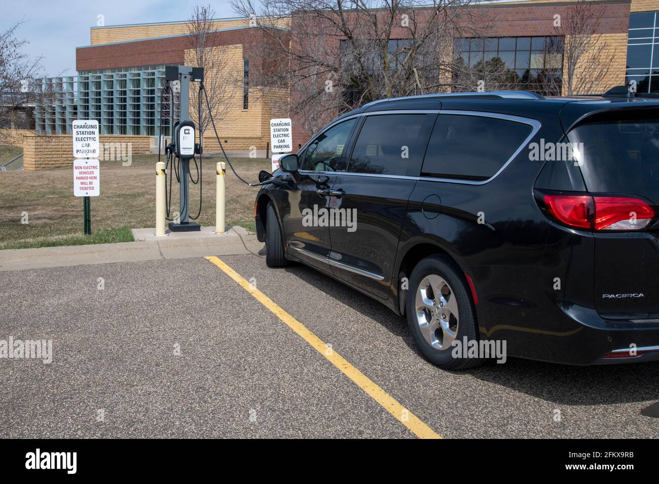 White Bear Lake, Minnesota. Level two electric car charging station on