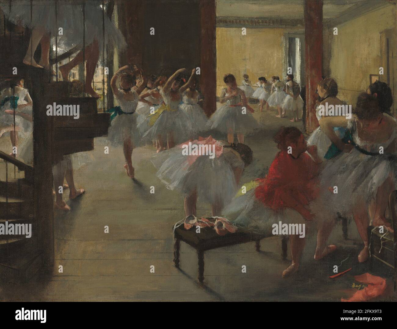 Title: The Dance Class Creator:  Edgar Degas Date: c.1873 Medium: Oil on canvas Dimensions: 47.6x62.2 cms Location: Corcoran Collection, National Gallery of Art, Washington D.C., USA Stock Photo