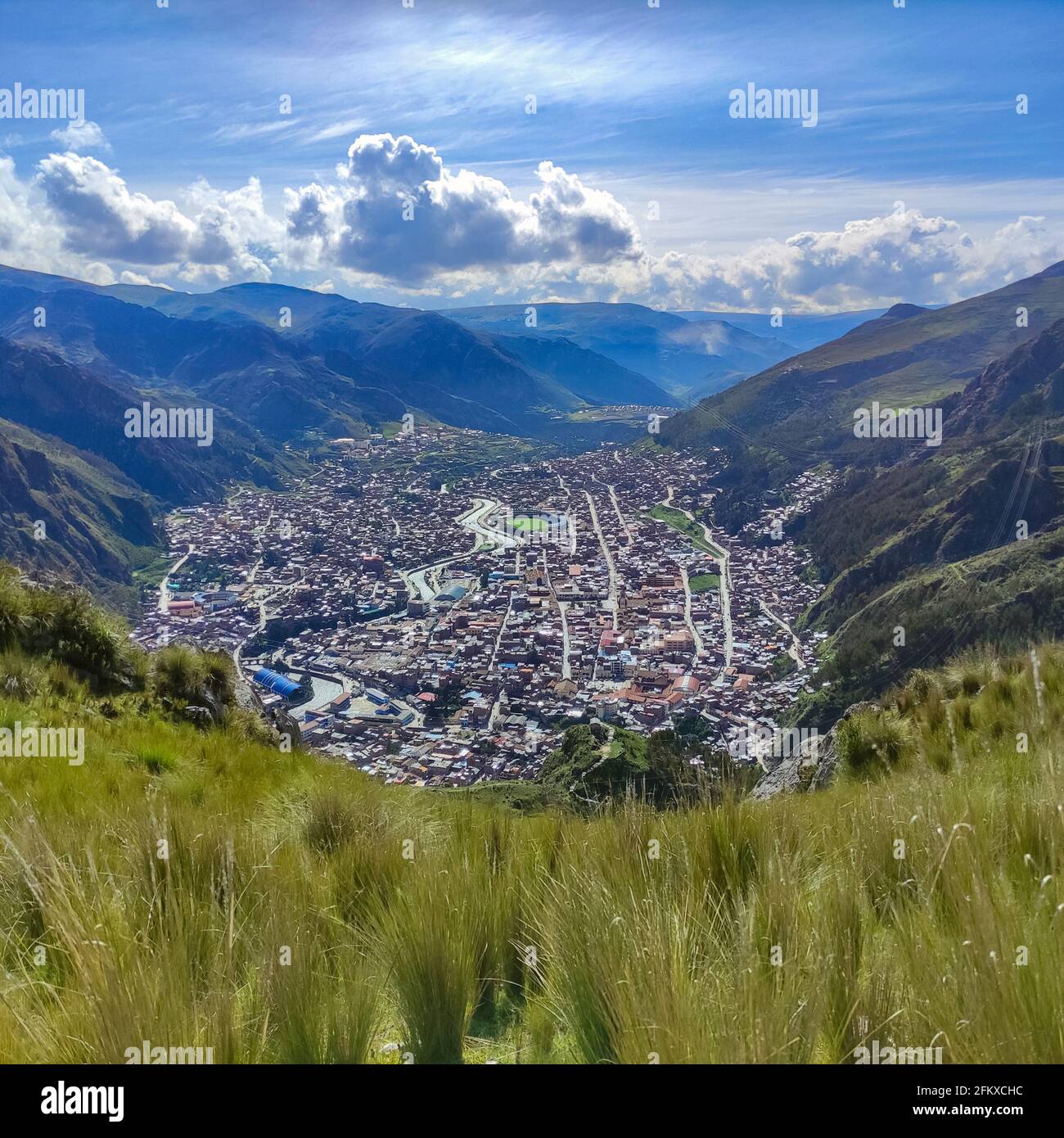 View of the city of Huancavelica in Peru from a mountain Stock Photo