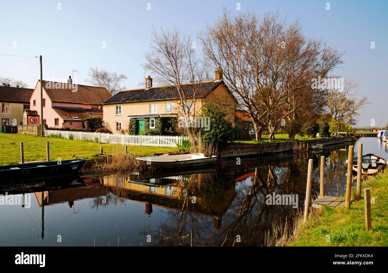 A view of Somerton Parish Staithe and cottages with Boat Dyke and