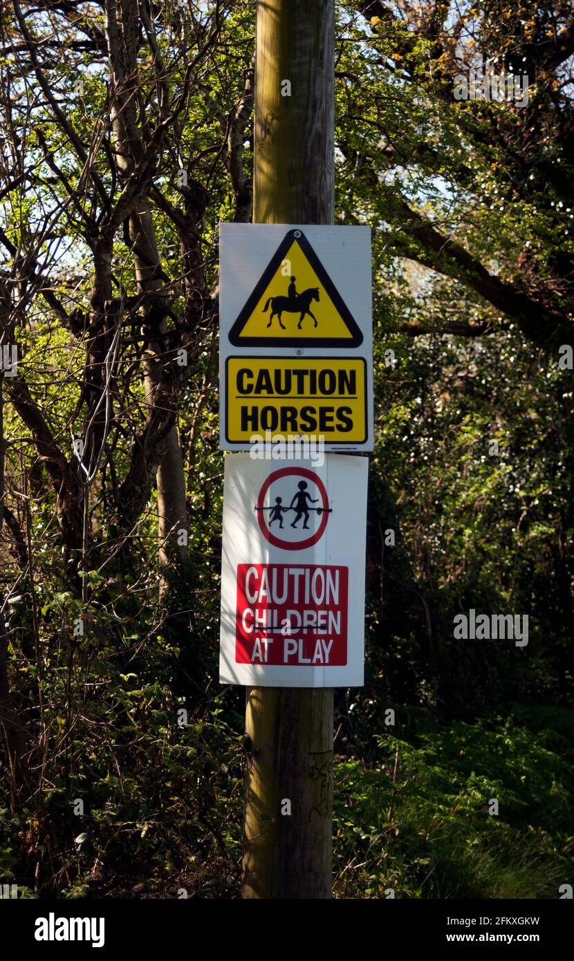 Caution signs, Mount Leinster, County Carlow, Ireland, Europe Stock Photo