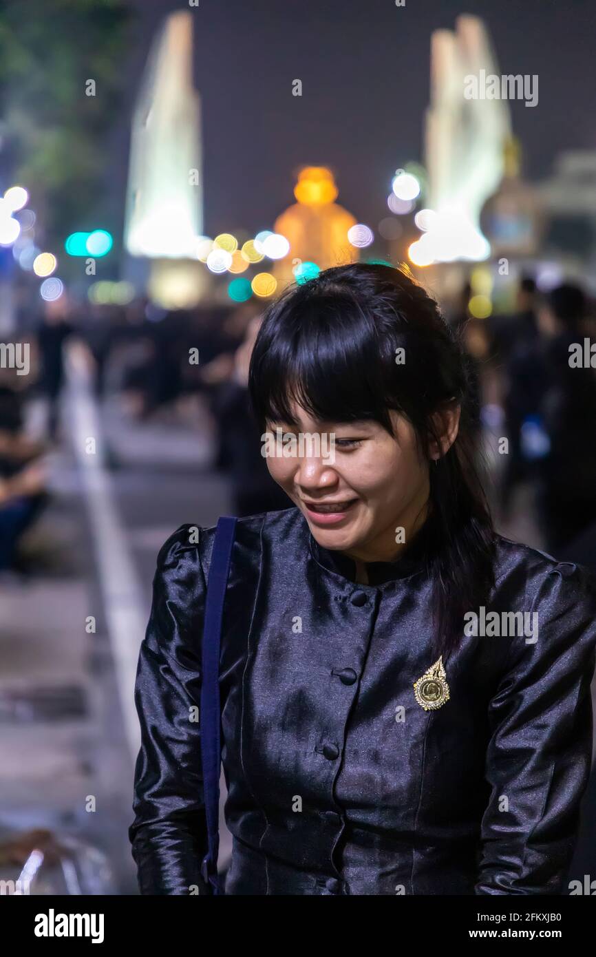 Young girl in black dress at funeral of King Rama IX at Democracy Monument,  Bangkok, Thailand Stock Photo - Alamy