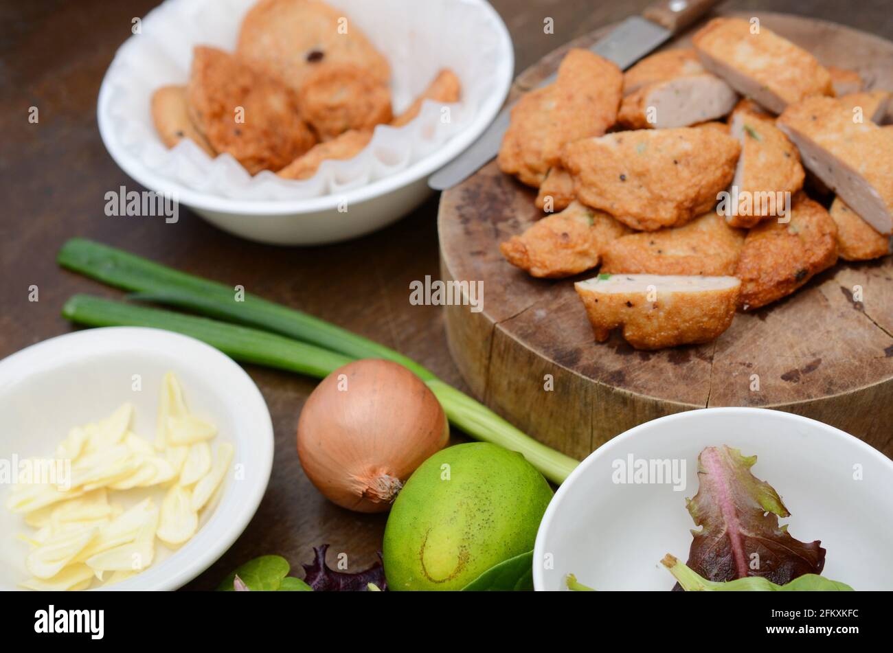 Fried Fishcake meal on table Stock Photo - Alamy