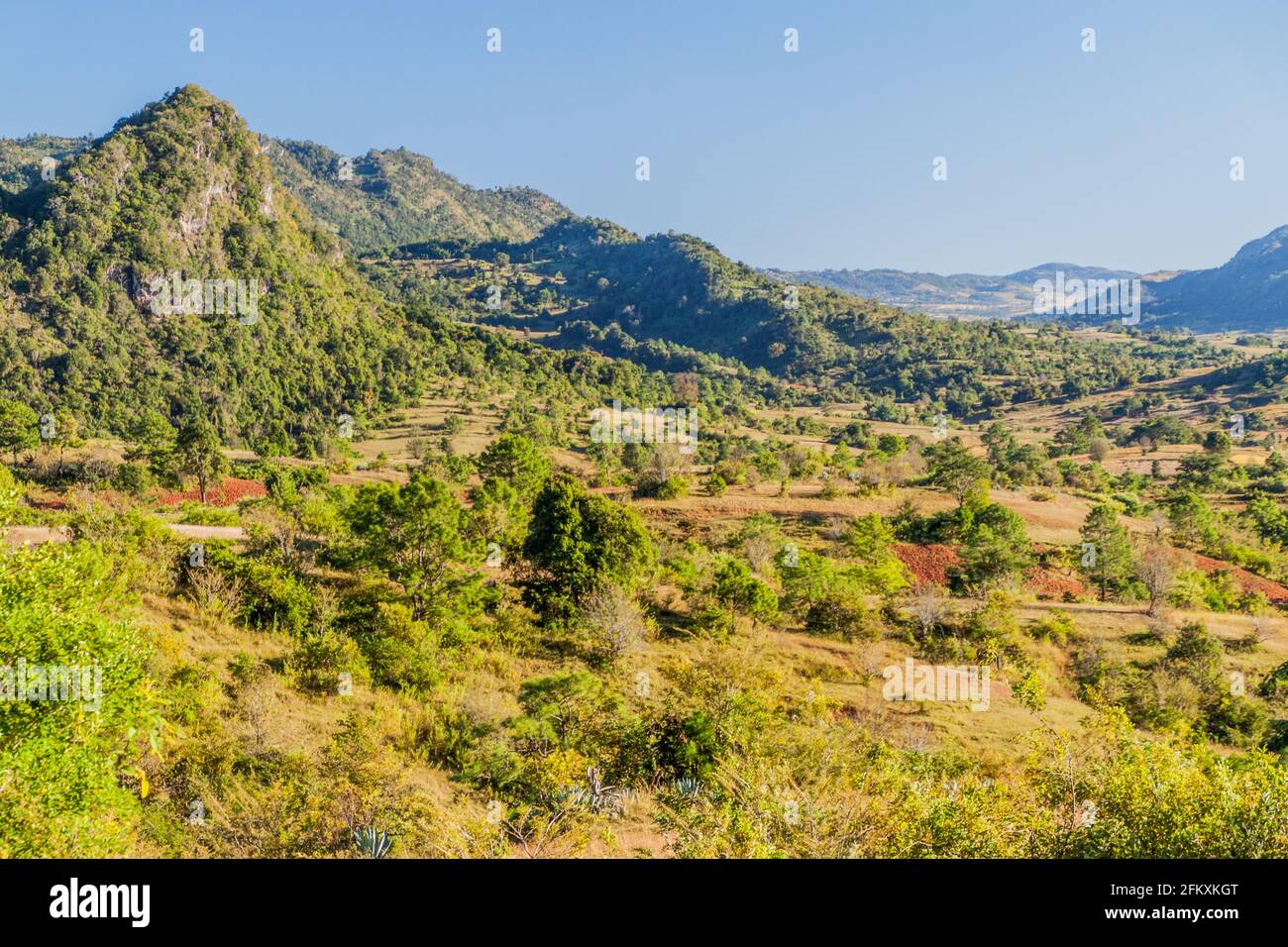 Rural landscape in the area between Kalaw and Inle, Myanmar Stock Photo