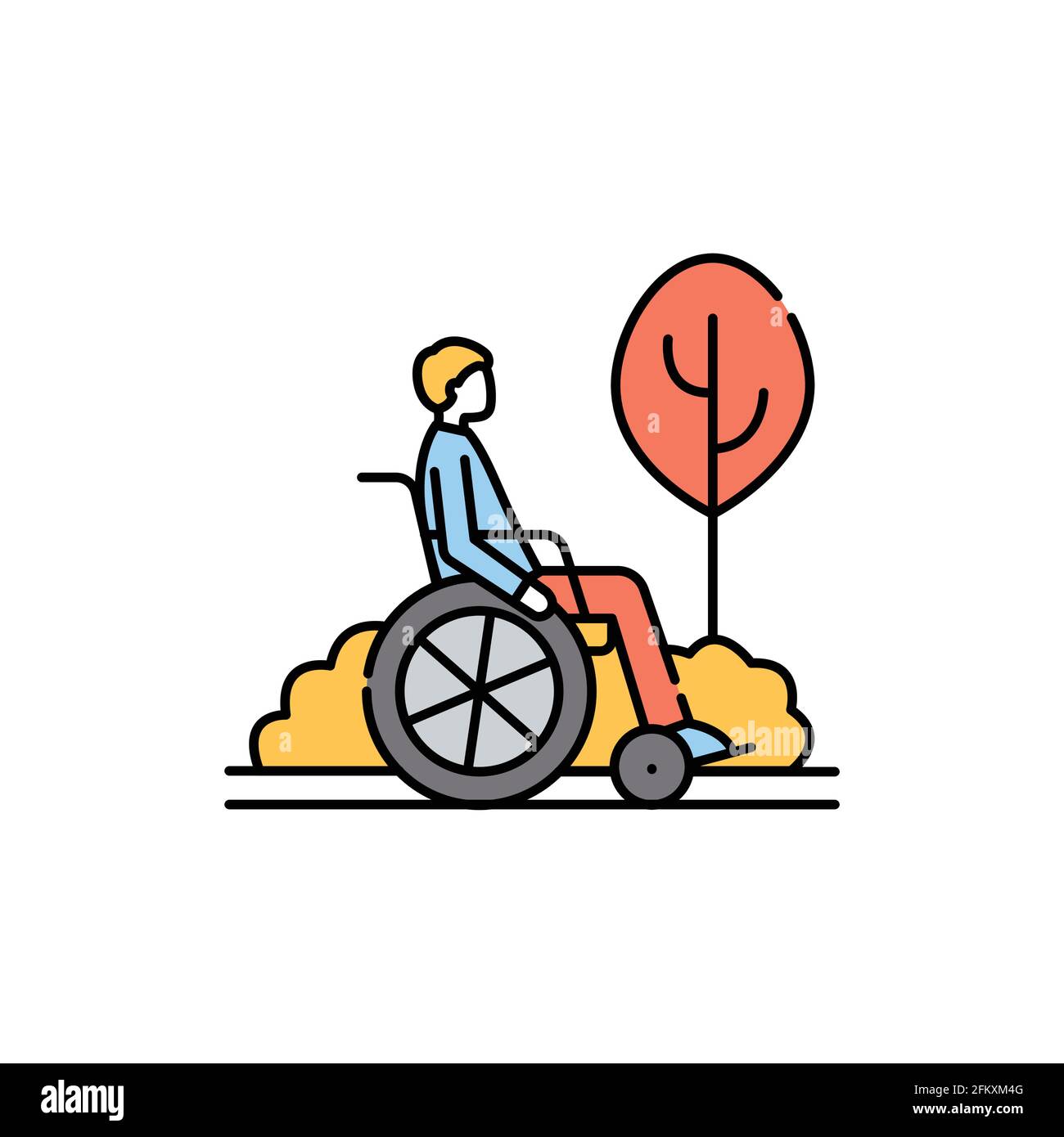 Disabled person for a walk color line icon. Disability. Isolated vector ...