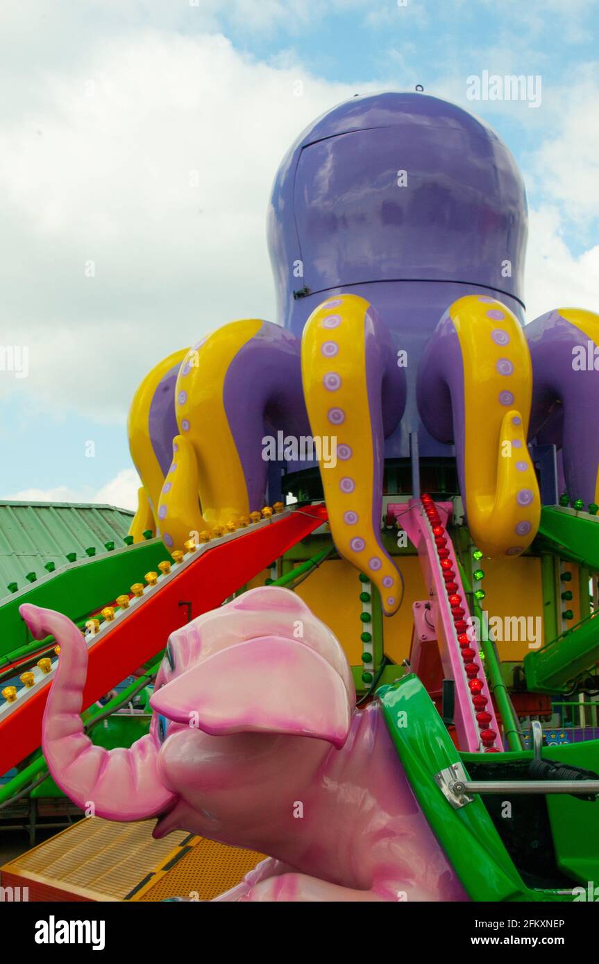 octopus carousel at Harbour Park Littlehampton West Sussex UK Stock Photo