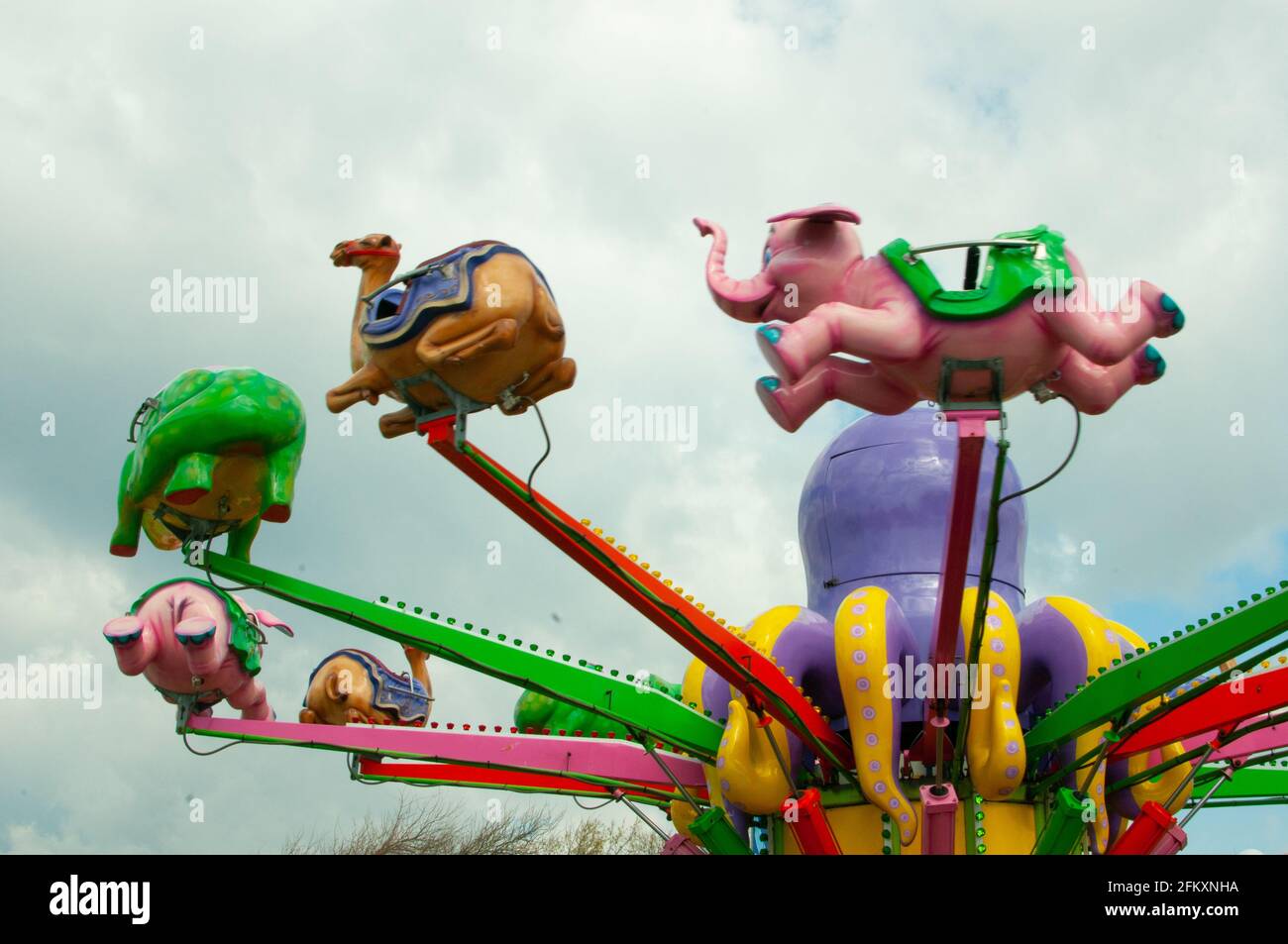 animal merry-go-round at funfair Harbour Park Littlehampton West Sussex, UK Stock Photo
