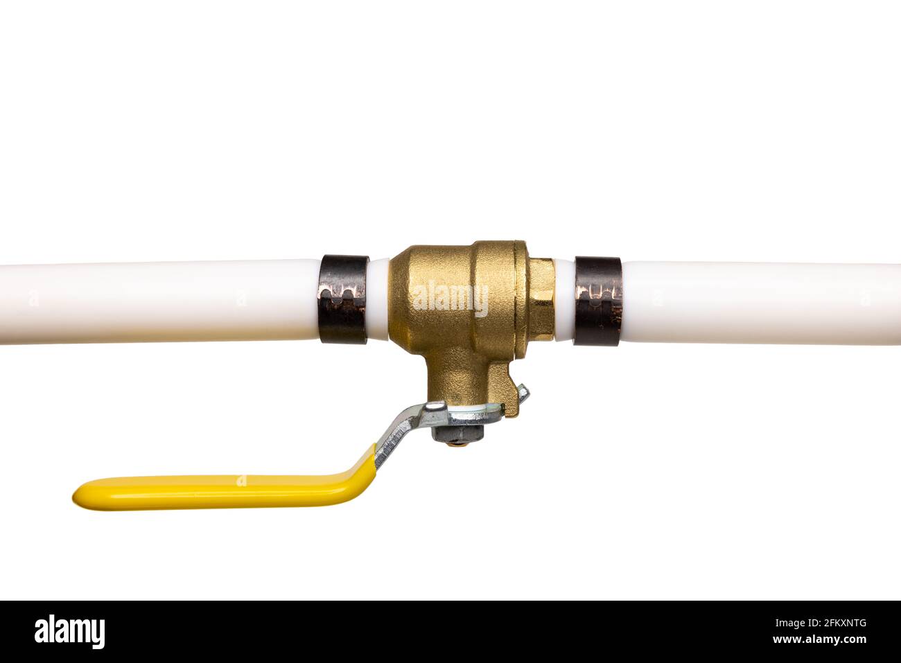 Shut Off Valve On White Pex Water Pipe Stock Photo