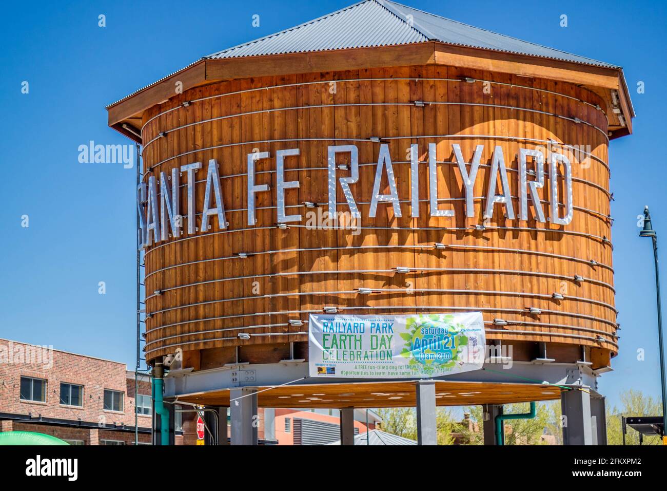 Santa Fe, NM, USA - April 14, 2018: The Santa Fe Railyard welcoming si Stock Photo