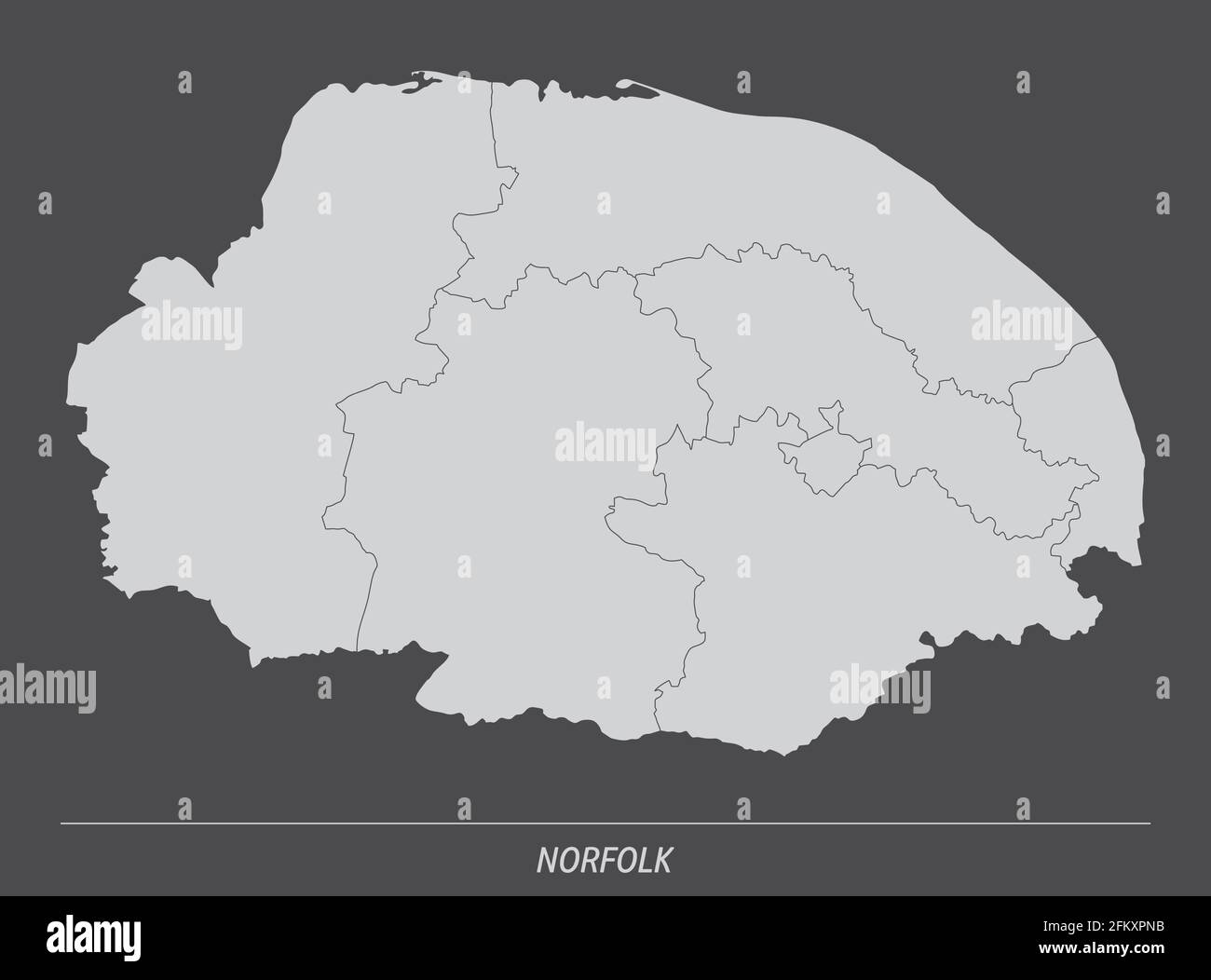 The Norfolk county, administrative map isolated on dark background ...