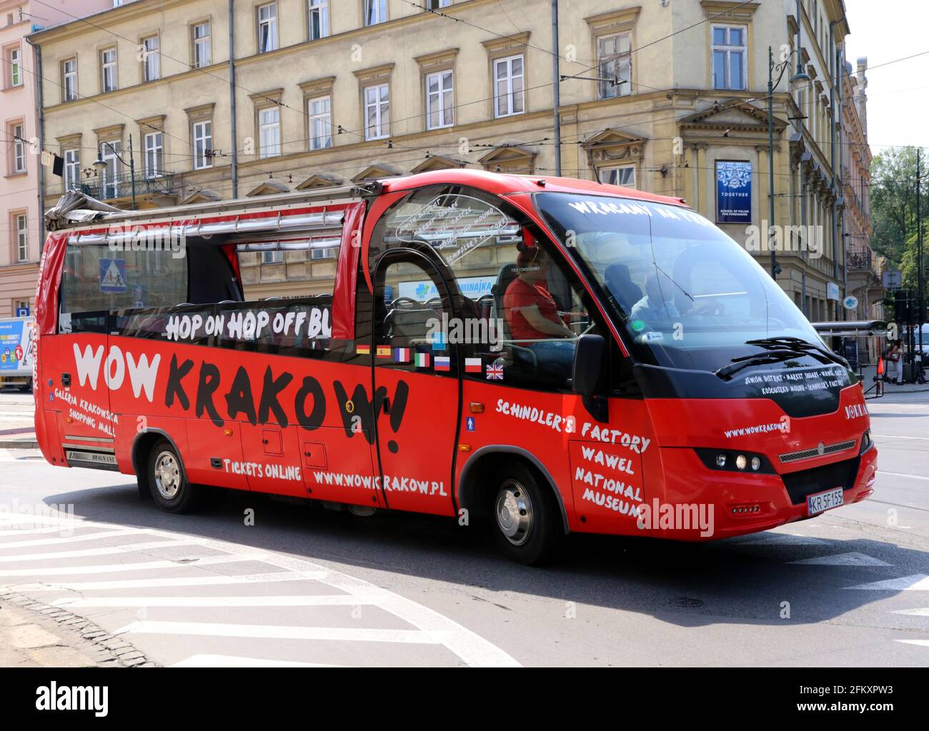 Cracow. Krakow. Poland.Tourist sightseeing bus in the street, Old Town