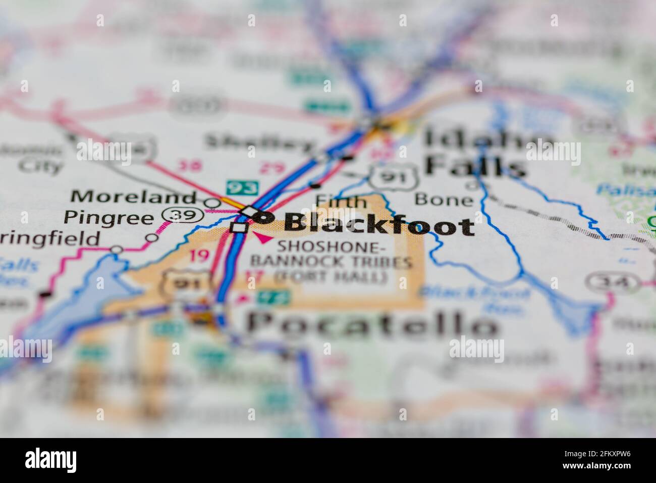 Blackfoot Idaho USA shown on a Geography map or road map Stock Photo
