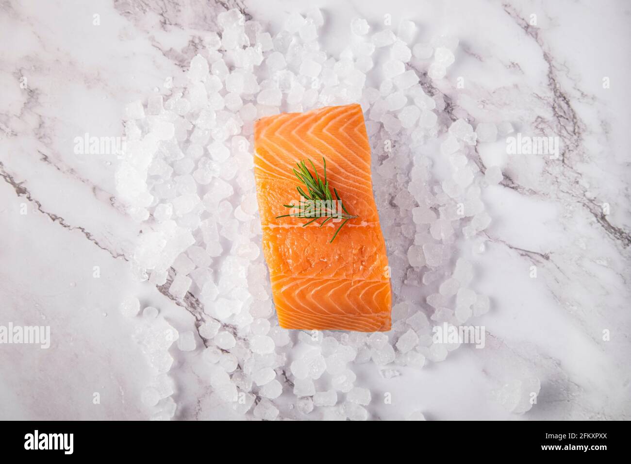 Aerial view of a salmon fillet on ice Stock Photo - Alamy
