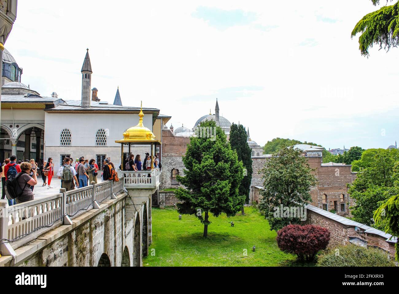Istanbul, Turkey - May 13, 2013: Tourists on the Terrace next to Baghdad Kiosk in Topkapi Palace Stock Photo