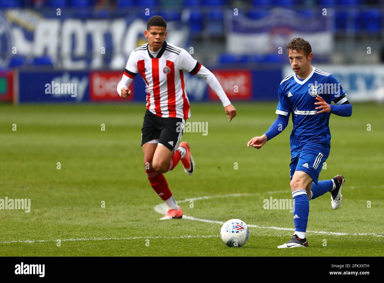 Fraser Alexander of Ipswich Town and Will Osula of Sheffield United - Ipswich Town U18 v Sheffield United U18, FA Youth Cup, Portman Road, Ipswich, UK - 30th April 2021 Stock Photo