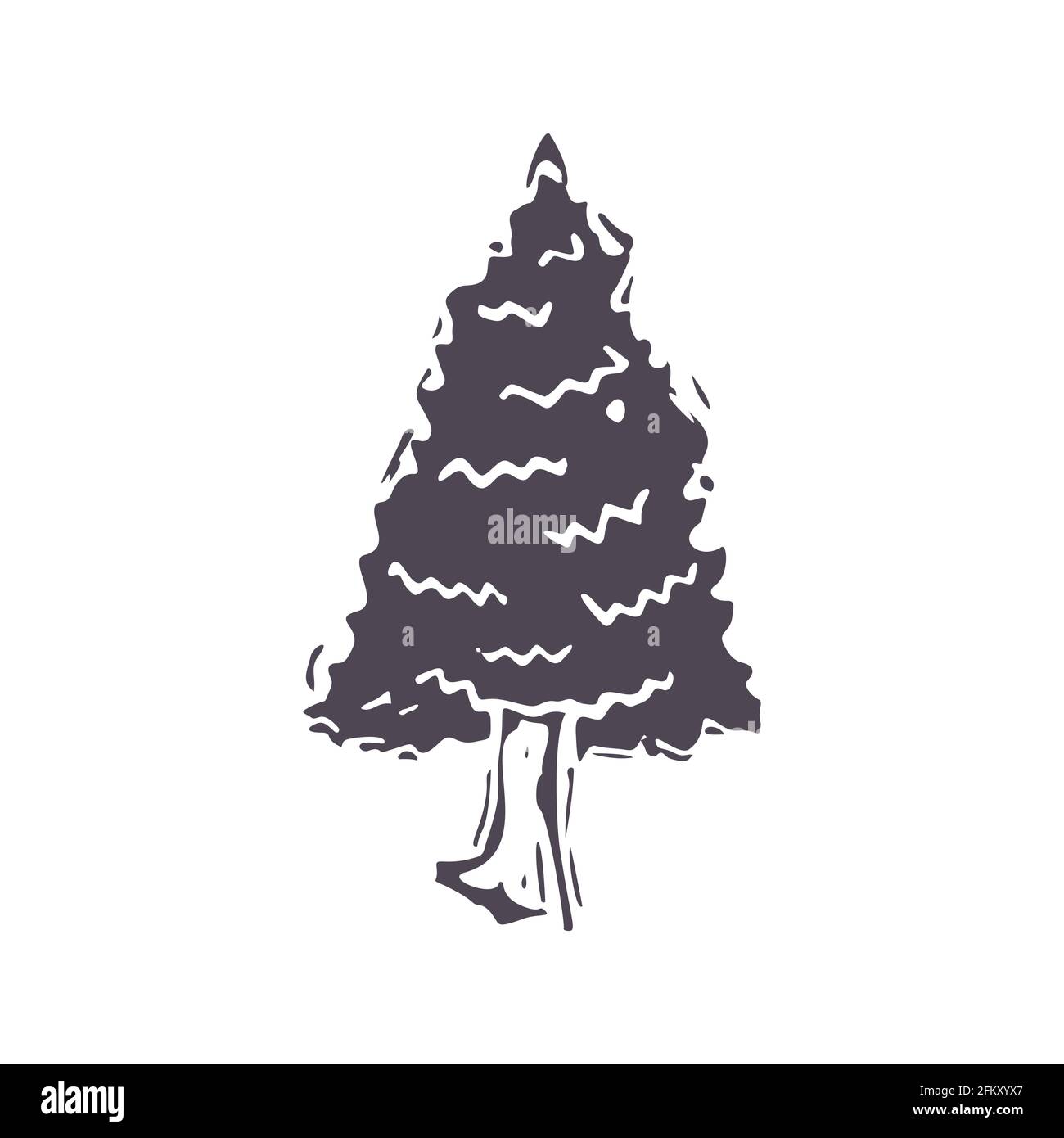 Hand carved bold block print tree icon clip art. Folk heritage